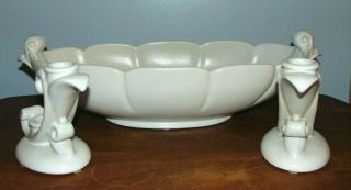 Abingdon Pottery White Compote Planter W/pair Double Candle Holders 532 & 479