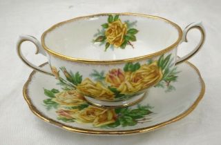 Cream Soup 2 5/8 " Tea Rose Royal Albert England Bone China Yellow Floral 839056