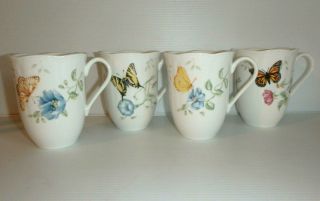 Lenox Butterfly Meadow Set Of 4 Coffee Tea Cups Mugs 12 Oz.