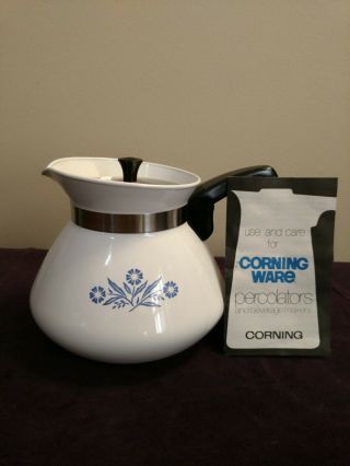 Vtg Corning Ware Blue Cornflower 6 Cup Coffee Tea Pot Steel Lid