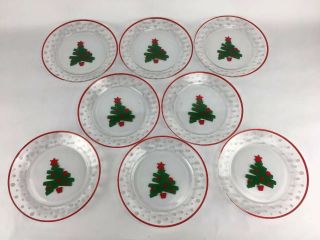 Vintage 8 Arcoroc Red Star & Rim Christmas Tree Plates 8 " Dessert Dayton Hudson