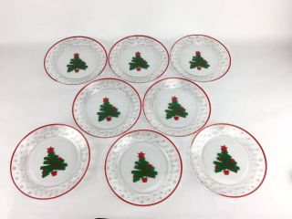 Vintage 8 Arcoroc Red Star & Rim Christmas Tree Plates 8 