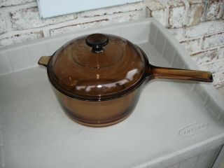 Corning Ware Vision Amber Glass 2.  5 L Sauce Pan / Pot With Lid Usa
