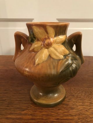 Antique Roseville Pottery Double Handled Vase 38 - 6 6” Tall 1940’s