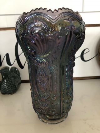 Carnival Glass Vase Large Dark Purple Blue Gray