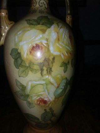 Antique Royal Wettina Austria Hand Painted Vase with Yellow Roses 11 