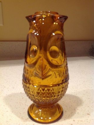 Vintage Viking Glass Owl Fairy Lamp Candle Holder - 1960s Amber Gold
