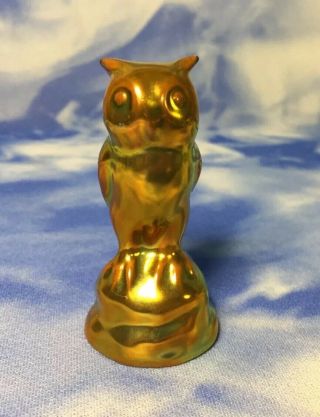 Htf Antique 2 " Zsolnay Eosin Gold Small Owl Bird Porcelain Figurine Guc