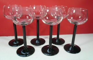 6 Vtg Jg Durand Luminarc Black Stem Hock 6 Oz Wine Glasses France