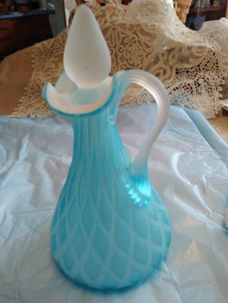 Thomas Webb Antique Victorian Blue Mop Quilted Satin Glass Syrup With Stopper 6 "