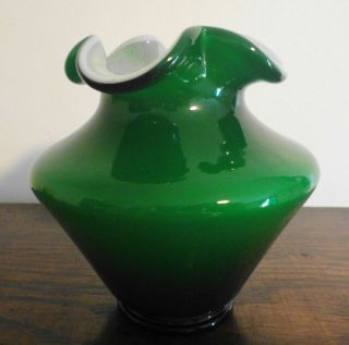 Vintage Fenton Green Ivy Overlay 5 1/2 Inch Vase Yop 1949 - 1953