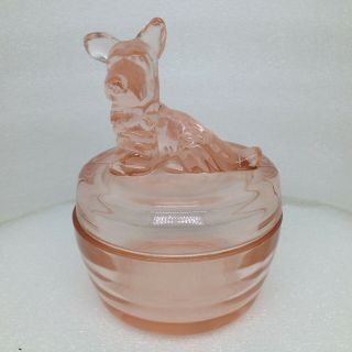 Vintage Jeanette Pink Scottie Dog Powder Dresser Candy Jar Depression Glass