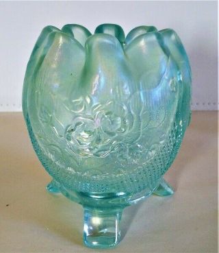 Northwood Carnival Glass Ice Blue Fine Cut And Roses Rose Bowl.