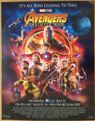 Avengers Infinity War Dvd Movie Poster 1 Sided Mini 22x28 Marvel