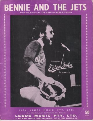 Elton John Rare 1973 Australian Only Oop Pop Sheet Music " Benny And The Jets "
