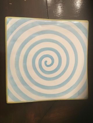 Mackenzie Childs 1983 Blue Spiral Tile Trivet 8 " By 8”