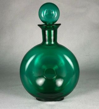 Vintage Blenko Glass Emerald Green Donut Decanter 7.  75”