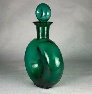 Vintage Blenko Glass Emerald Green Donut Decanter 7.  75” 2