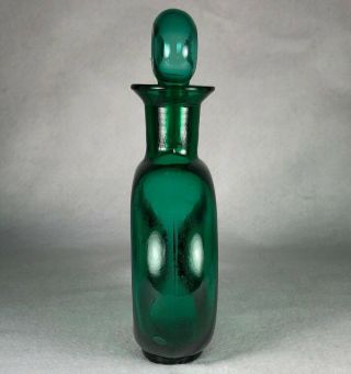 Vintage Blenko Glass Emerald Green Donut Decanter 7.  75” 3