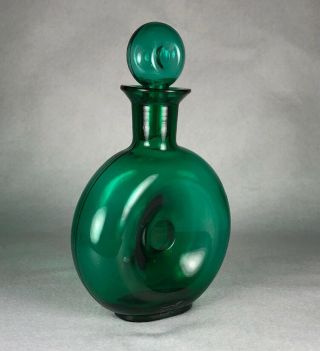 Vintage Blenko Glass Emerald Green Donut Decanter 7.  75” 4