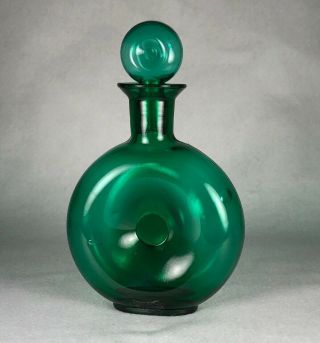 Vintage Blenko Glass Emerald Green Donut Decanter 7.  75” 5