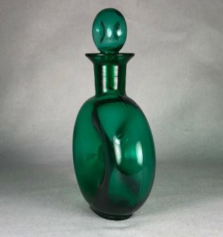 Vintage Blenko Glass Emerald Green Donut Decanter 7.  75” 6