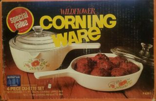 Vintage Corning Ware Wildflower 4 Piece Duette Set P - 839 - 7 Corelle