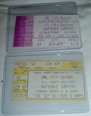 2 Vintage Concert Ticket Stubs Butthole Surfers,  One Step Beyond California