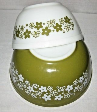 Vintage Pyrex Mixing Nesting Bowl Set Spring Blossom Green White Crazy Daisy