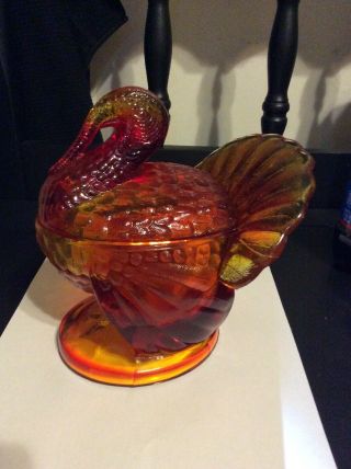 L.  E.  Smith Amberina Glass Covered Turkey Candy Dish