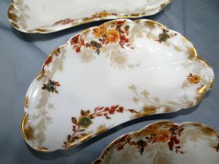 Set Of 4 Haviland Limoges Crescent Bone Dishes Yellow Brown Flowers Gold Scallop