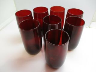 8 " Royal Ruby " Red Roly Poly Tumblers By Anchor Hocking 5 " 13 Oz.  Icetea Glasses