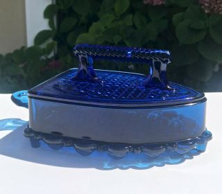 Vintage Imperial Lg Wright Sad Cobalt Blue Glass Candy Dish Butter Dish Trinket