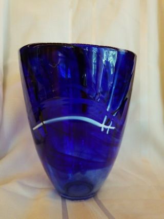 Vintage Kosta Boda Sweden Art Glass Cobalt Blue Vase Signed