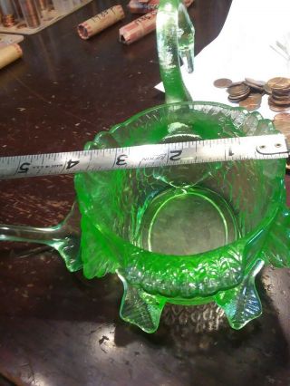 CAMBRIDGE URANIUM GLASS GREEN SWAN CANDY DISH WITH SPOON VASELINE GLASS 4