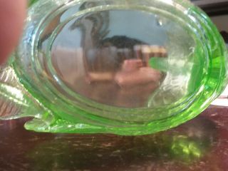 CAMBRIDGE URANIUM GLASS GREEN SWAN CANDY DISH WITH SPOON VASELINE GLASS 5