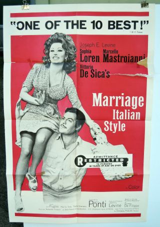 Marriage Italian Style (1964) 27x41 Movie Poster.  $4 Sophia Loren & Marcel