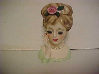 Headvase 5 1/2 Inch Inarco E - 193/m Lt Green Dress Hand Pearls Rose In Hair