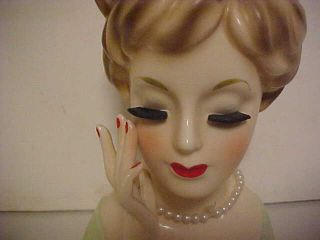 HEADVASE 5 1/2 INCH INARCO E - 193/M LT GREEN DRESS HAND PEARLS ROSE IN HAIR 2