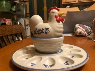 Pfaltzgraff Yorktowne Deviled Egg Platter With Center Bowl And Chicken Topper