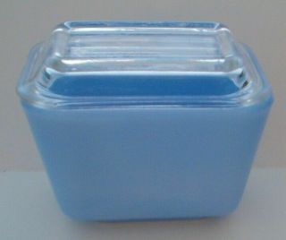 Vintage Pyrex - Delphite Blue - Small Refrigerator - Jar / Dish W/ Lid - 1950s