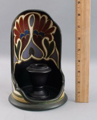 Antique Gouda Arts & Crafts Art Pottery Candlestick Chamberstick Candle Holder 2