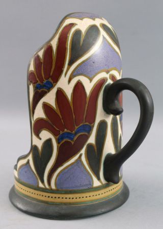 Antique Gouda Arts & Crafts Art Pottery Candlestick Chamberstick Candle Holder 7