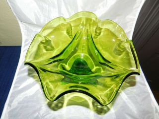 Vintage Large Lime Green Epic Drape Footed Compote Bowl Viking Glass 2