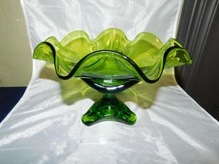 Vintage Large Lime Green Epic Drape Footed Compote Bowl Viking Glass 3