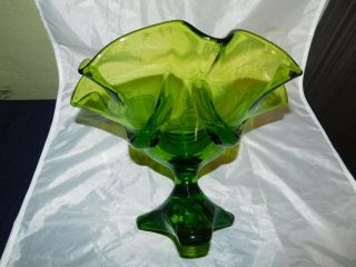 Vintage Large Lime Green Epic Drape Footed Compote Bowl Viking Glass 4