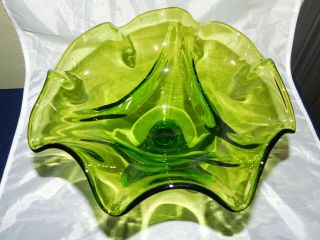 Vintage Large Lime Green Epic Drape Footed Compote Bowl Viking Glass 6