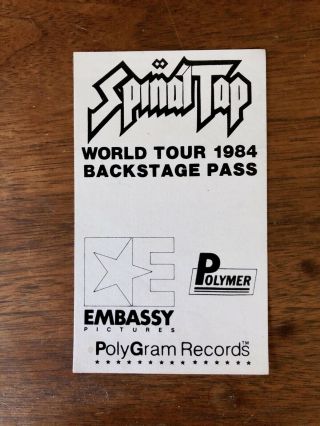 Vintage Spinal Tap Backstage Pass World Tour 1984 Promo Rare