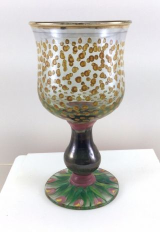 Victoria Richard Mackenzie Childs - Hand - Painted Art Glass Wine Goblet
