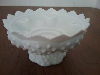 Vintage Fenton Hobnail White Milk Glass Centerpiece Candle Flower Holder Bowl